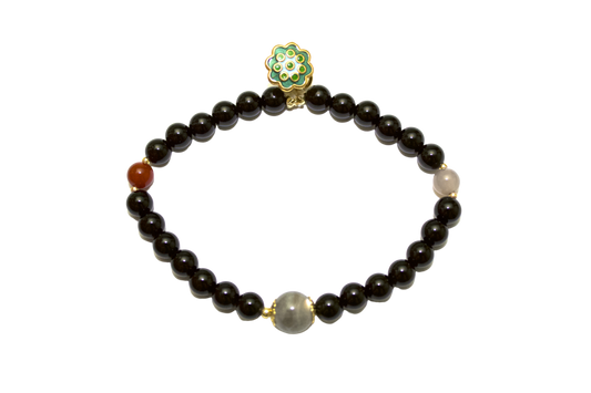 ”Mo Hui“ - Black Onyx, Grey Monnstone & Red agate Beaded Bracelet