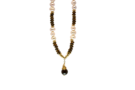 Yanyu – Tiger Eye, Pearl & Shells Necklace