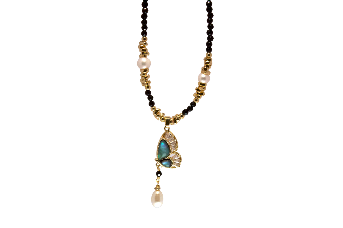 “Yuandie” – Butterfly Pendant Necklace with Pearl & Abalone