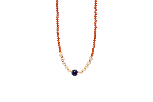 Fire - Lapis Lazuli × Red Agate × Pearl Necklace