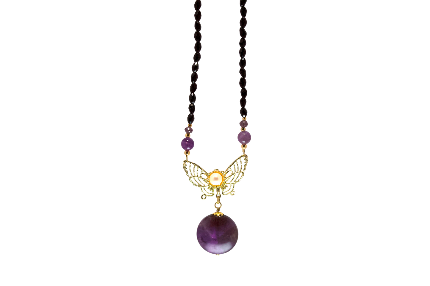 Violet Wing – Amethyst & Pearl Necklace