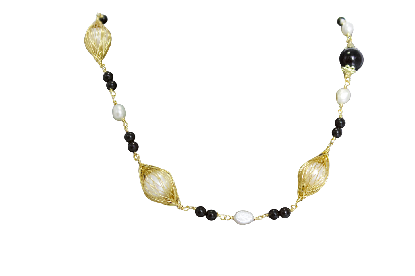 Realm of Night · Obsidian & Pearl Necklace