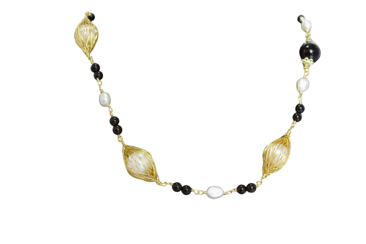 Realm of Night · Obsidian & Pearl Necklace