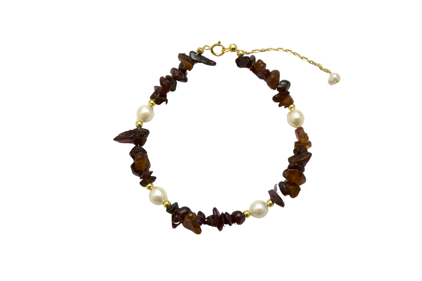“HongYan" - Garnet & Freshwater Pearl Beaded Bracelet