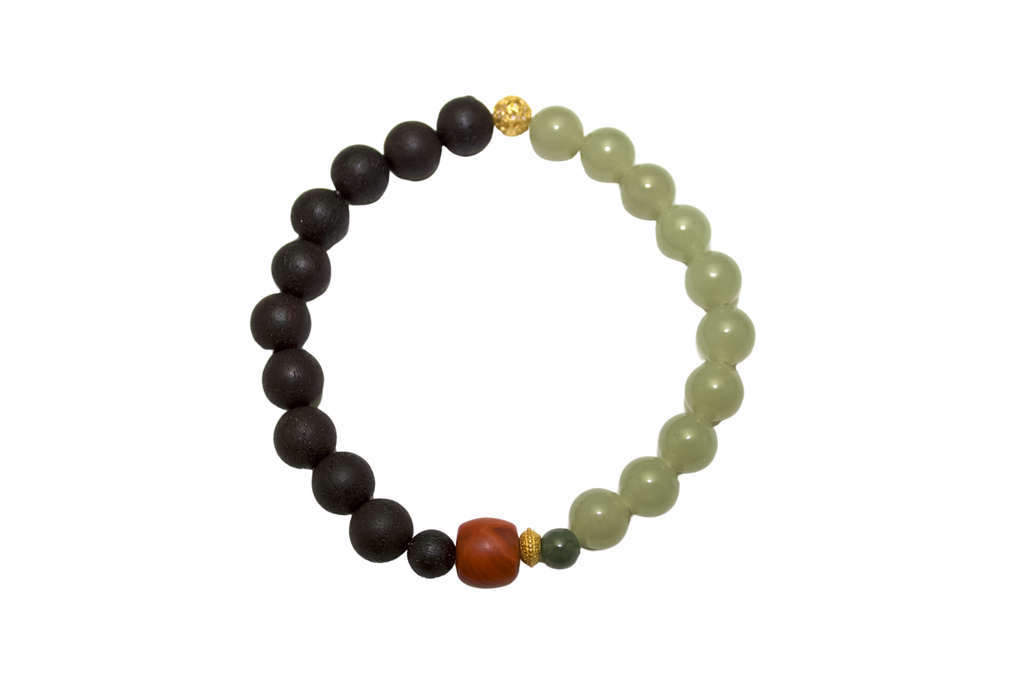 "BanShanShui" —  Harmony Beaded Bracelet with Hetian Jade, Nanhong Agate & Agarwood