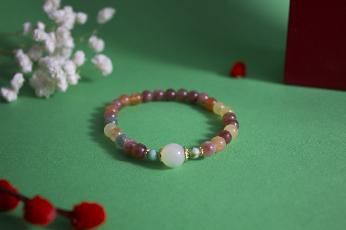 Fortune Gem – Multicolor Chalcedony & Shell Bead Bracelet