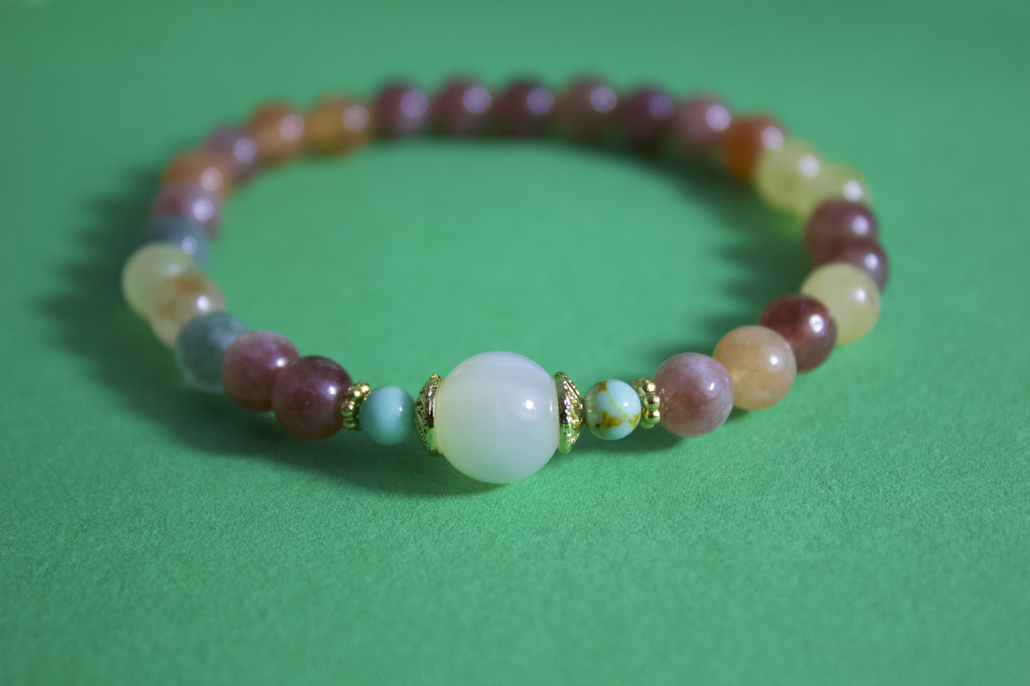 Fortune Gem – Multicolor Chalcedony & Shell Bead Bracelet