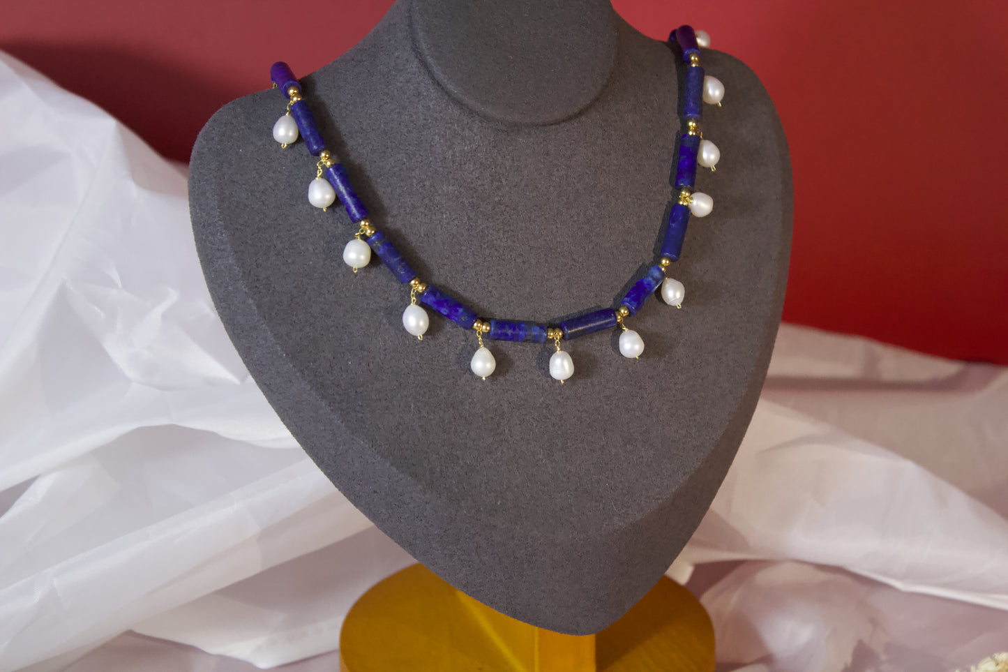 Blue Overture – Lapis Lazuli, Pearl & 18k Gold Vermeil Drop Necklace