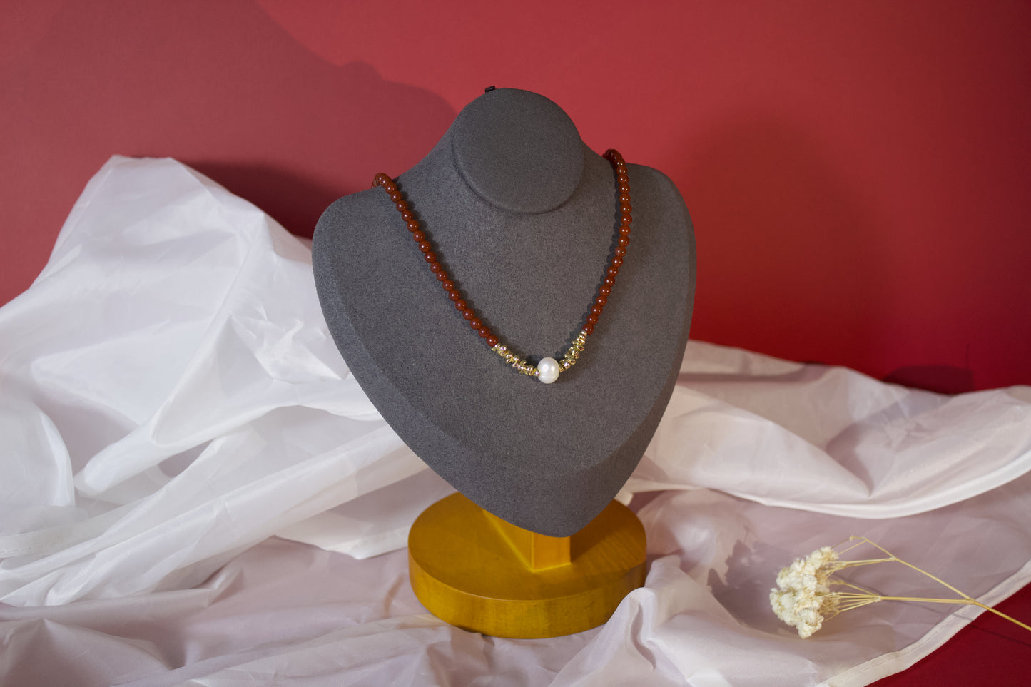 Suisuijin · Red Agate & Pearl Necklace