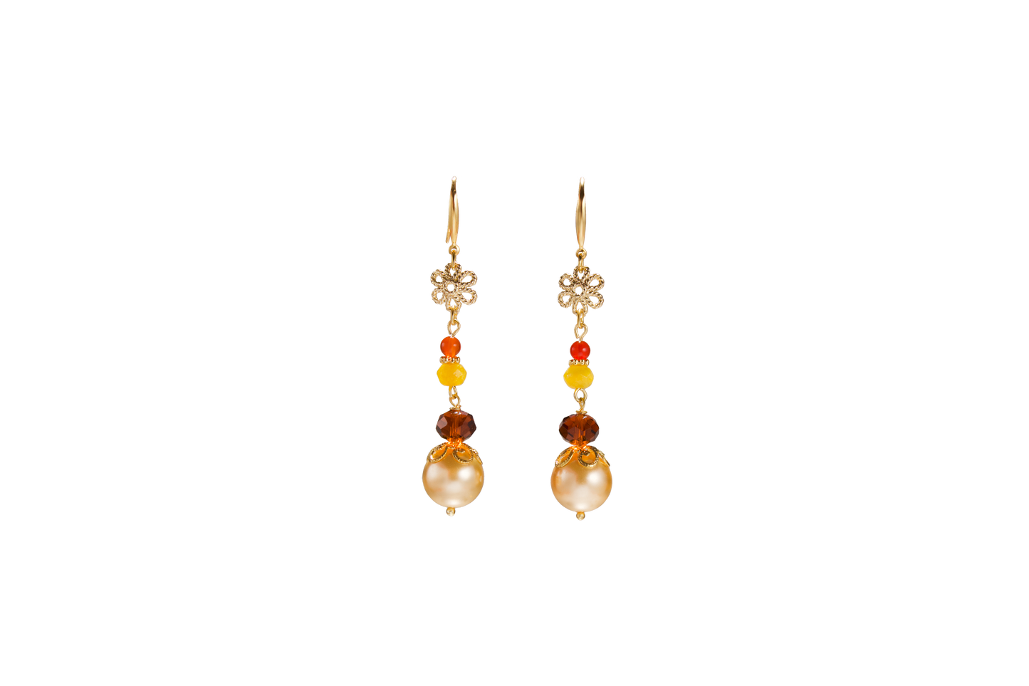 Gleaming Petals · Shell Pearl, Agate & Crystal Earrings