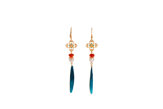 Lanyu – Handmade Velvet Flower with Agate & Pearl Earrings