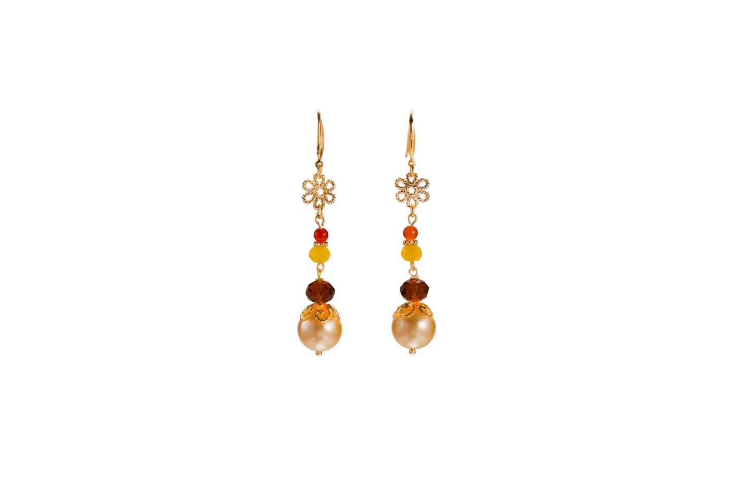 Gleaming Petals · Shell Pearl, Agate & Crystal Earrings