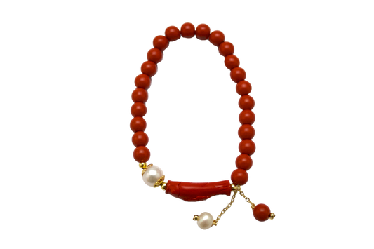 Zhuxin – Cinnabar & Pearl Charm Bracelet