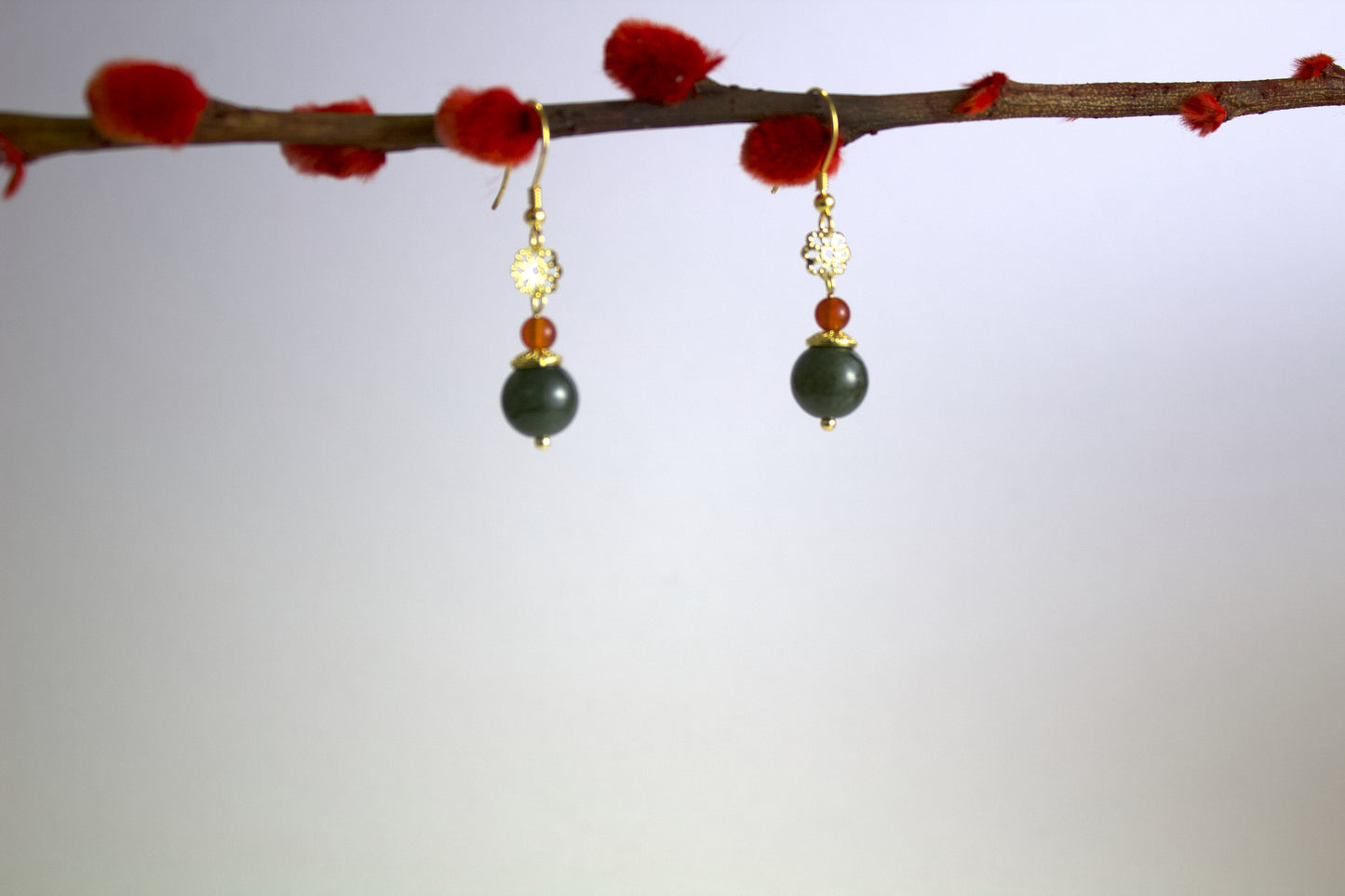 Jade Harmony – Black Jade & Red Agate Earrings