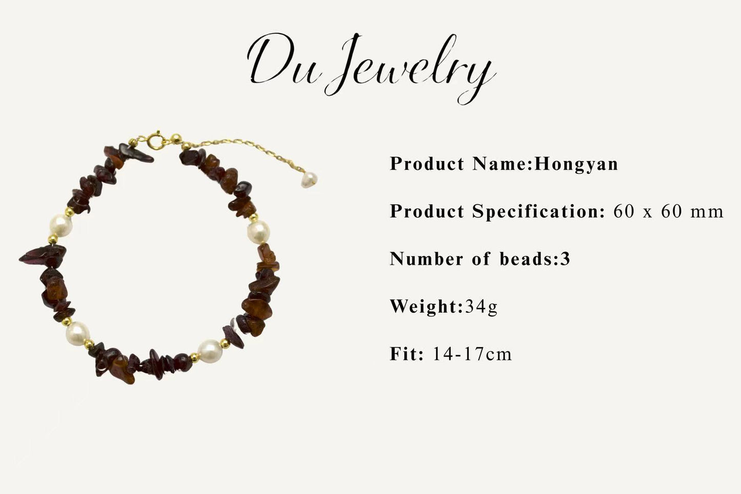 “HongYan" - Garnet & Freshwater Pearl Beaded Bracelet