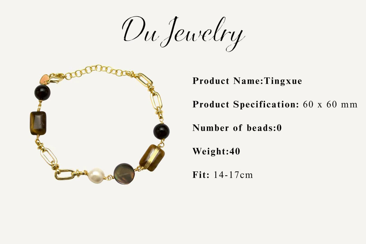 "TingXue" - Tiger’s Eye, Obsidian, Abalone Shell & Pearl Chain-Link Bracelet