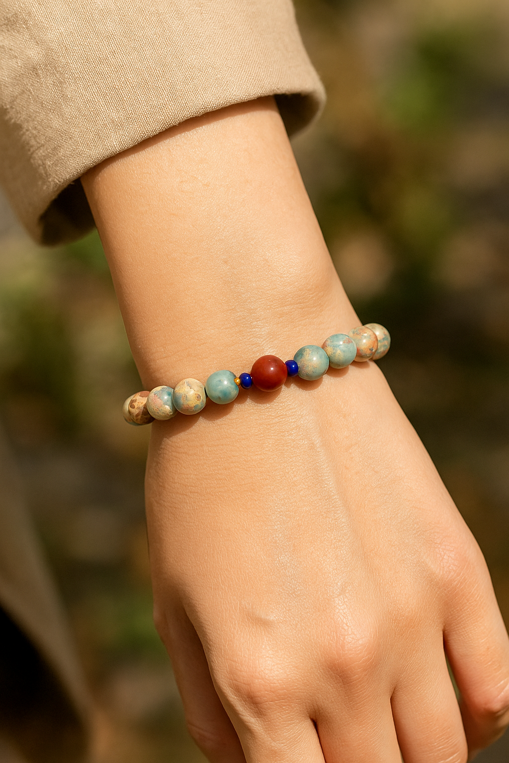 Lanyan – Shoushan Stone, Lapis Lazuli & South Red Agate Bracelet