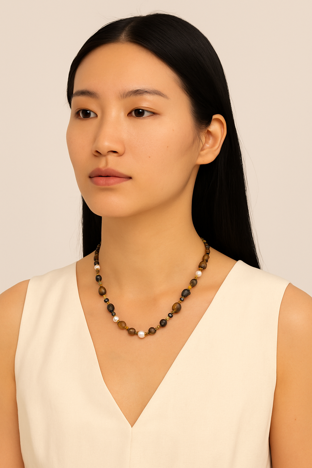 Chenmu – Tiger Eye & Pearl Rhythm Necklace