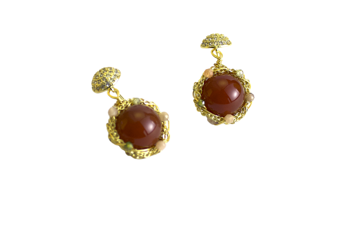 Aurora – Peach Agate, Green Aventurine & Sunstone Earrings