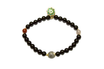 ”Mo Hui“ - Black Onyx, Grey Monnstone & Red agate Beaded Bracelet