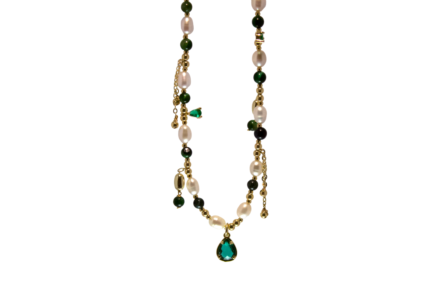 Verdelia – Green Tiger Eye & Pearl Necklace