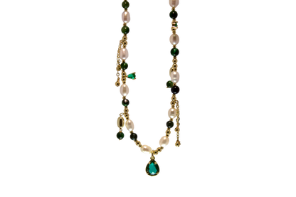 Verdelia – Green Tiger Eye & Pearl Necklace