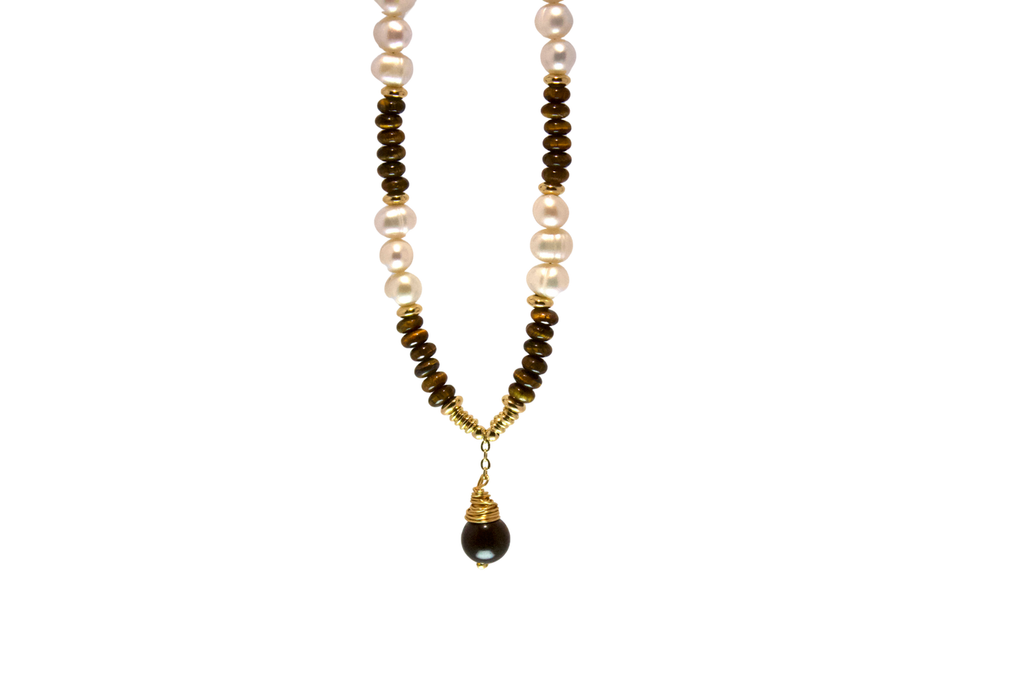 Yanyu – Tiger Eye, Pearl & Shells Necklace