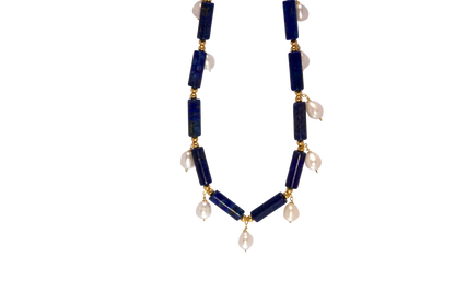 Blue Overture – Lapis Lazuli, Pearl & 18k Gold Vermeil Drop Necklace