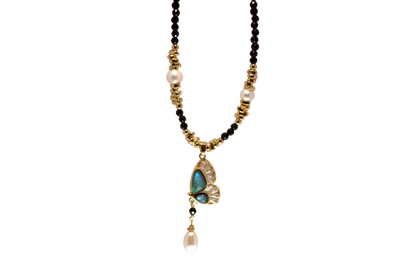 “Yuandie” – Butterfly Pendant Necklace with Pearl & Abalone