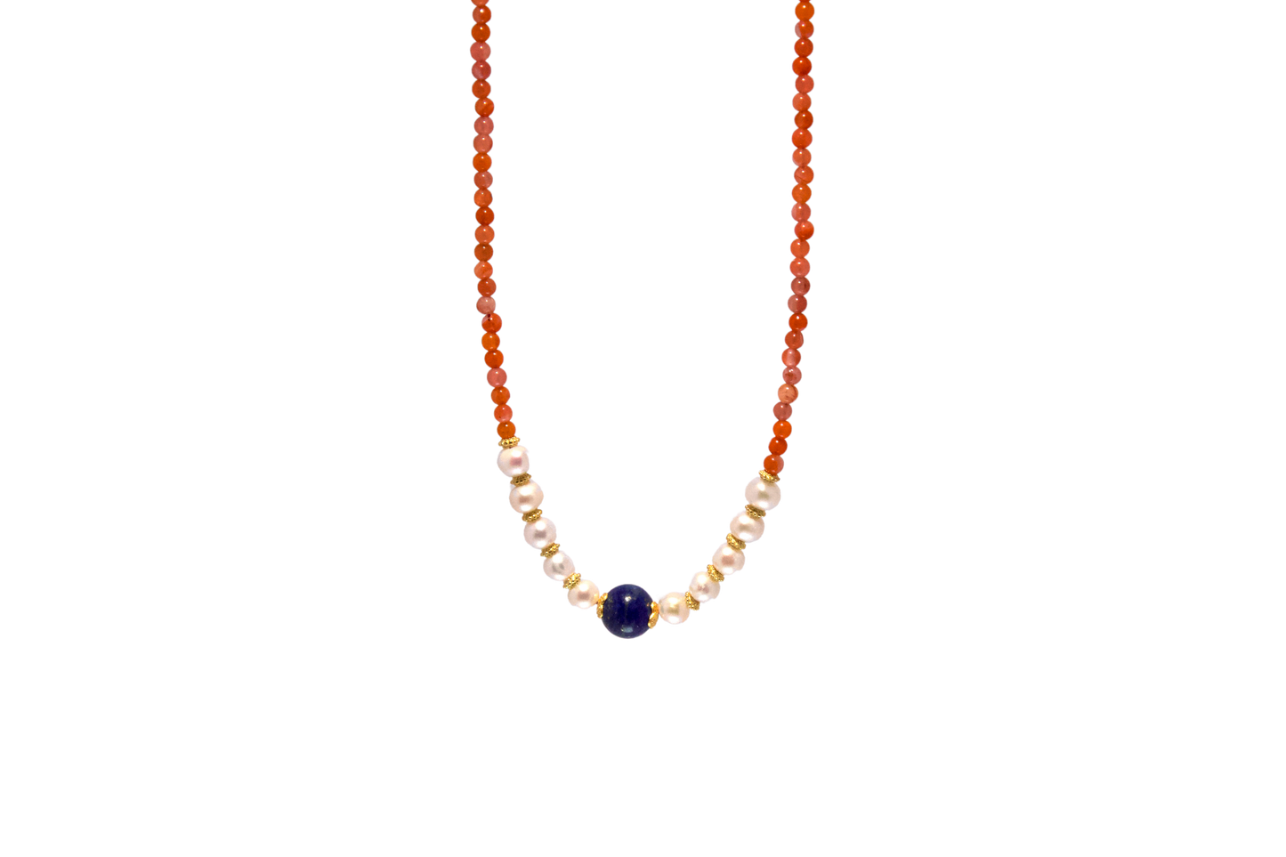 Fire - Lapis Lazuli × Red Agate × Pearl Necklace