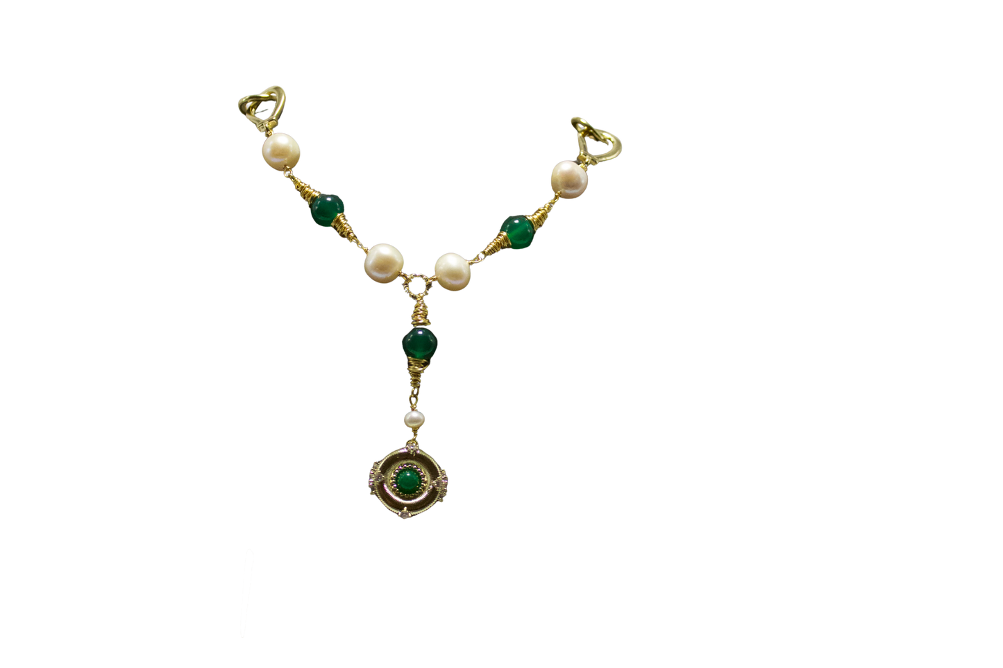 Bi Ying · Green Agate & Pearl Necklace