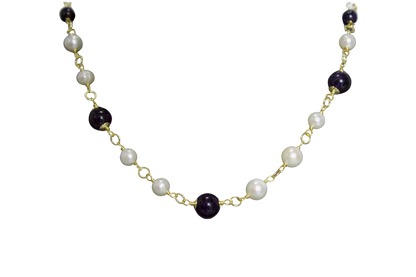 Zhenhei – Blue Goldstone (Synthetic Gemstone) & Baroque Pearl Necklace