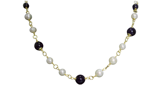 Zhenhei – Blue Goldstone (Synthetic Gemstone) & Baroque Pearl Necklace