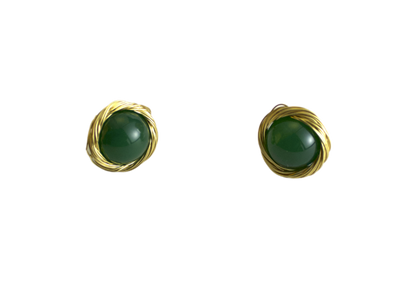 Golden Nest – Green Agate Stud Earrings