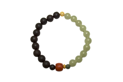 "BanShanShui" —  Harmony Beaded Bracelet with Hetian Jade, Nanhong Agate & Agarwood