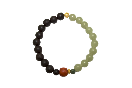"BanShanShui" —  Harmony Beaded Bracelet with Hetian Jade, Nanhong Agate & Agarwood