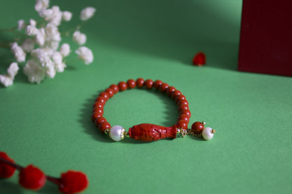 Zhuxin – Cinnabar & Pearl Charm Bracelet