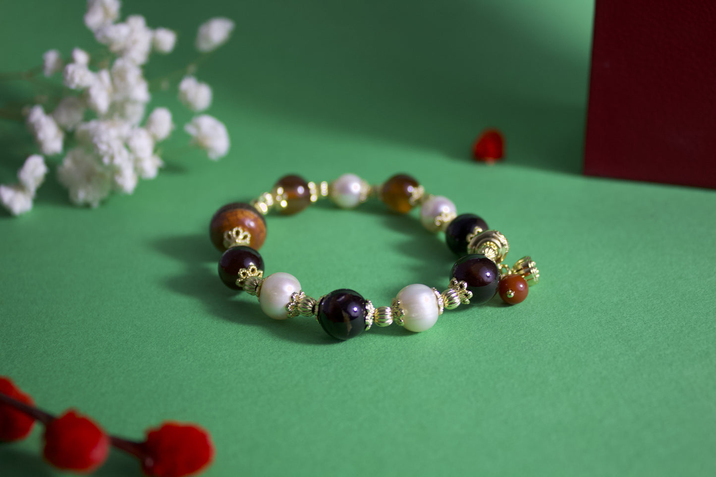 "Yixian" - Natural Agate, Single-line stone,Freshwater Pearl Bracelet