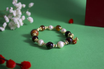 "Yixian" - Natural Agate, Single-line stone,Freshwater Pearl Bracelet