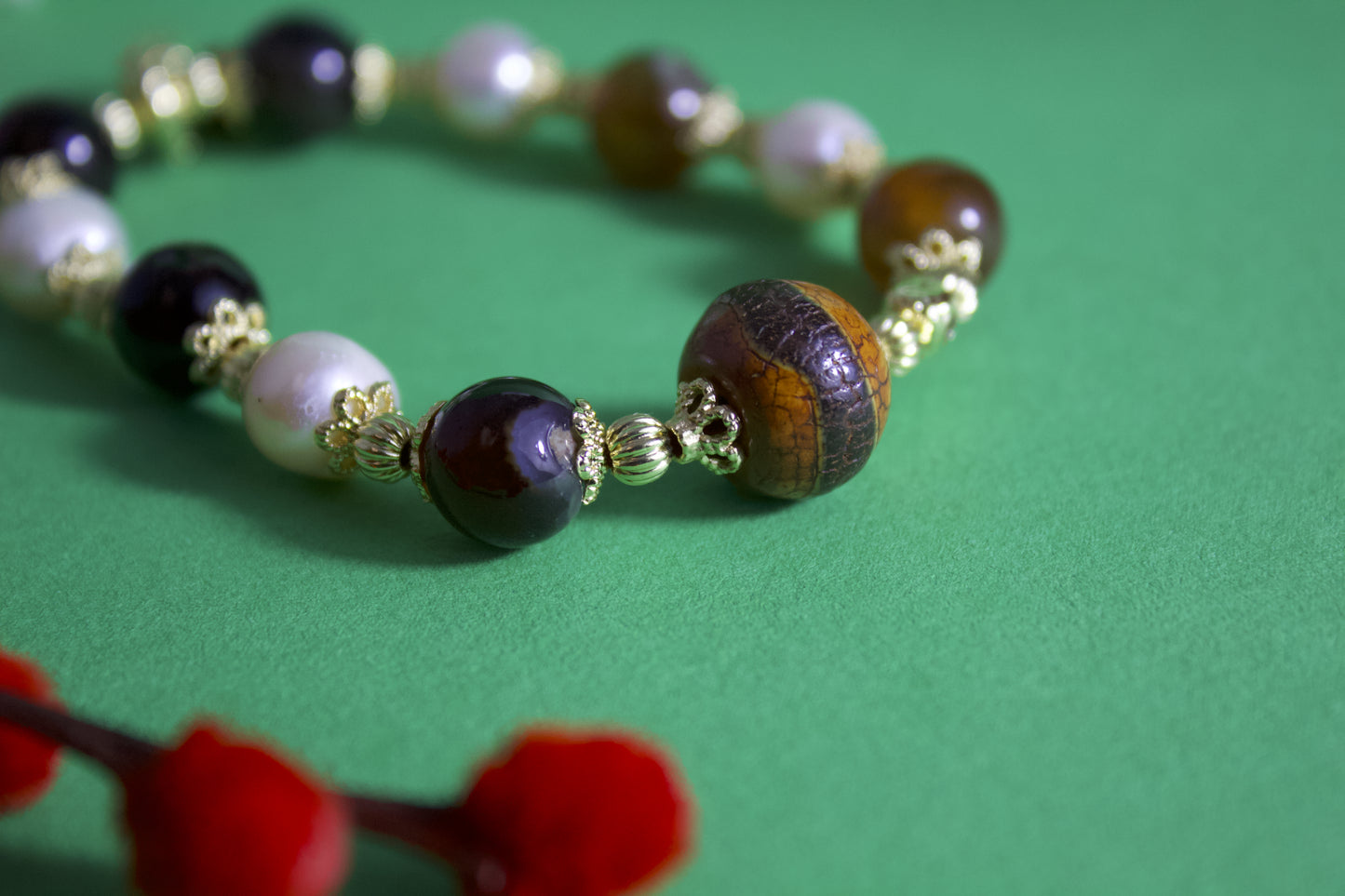 "Yixian" - Natural Agate, Single-line stone,Freshwater Pearl Bracelet