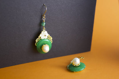 Jade Blossom – Chalcedony, Pearl & Shell Flower Earrings