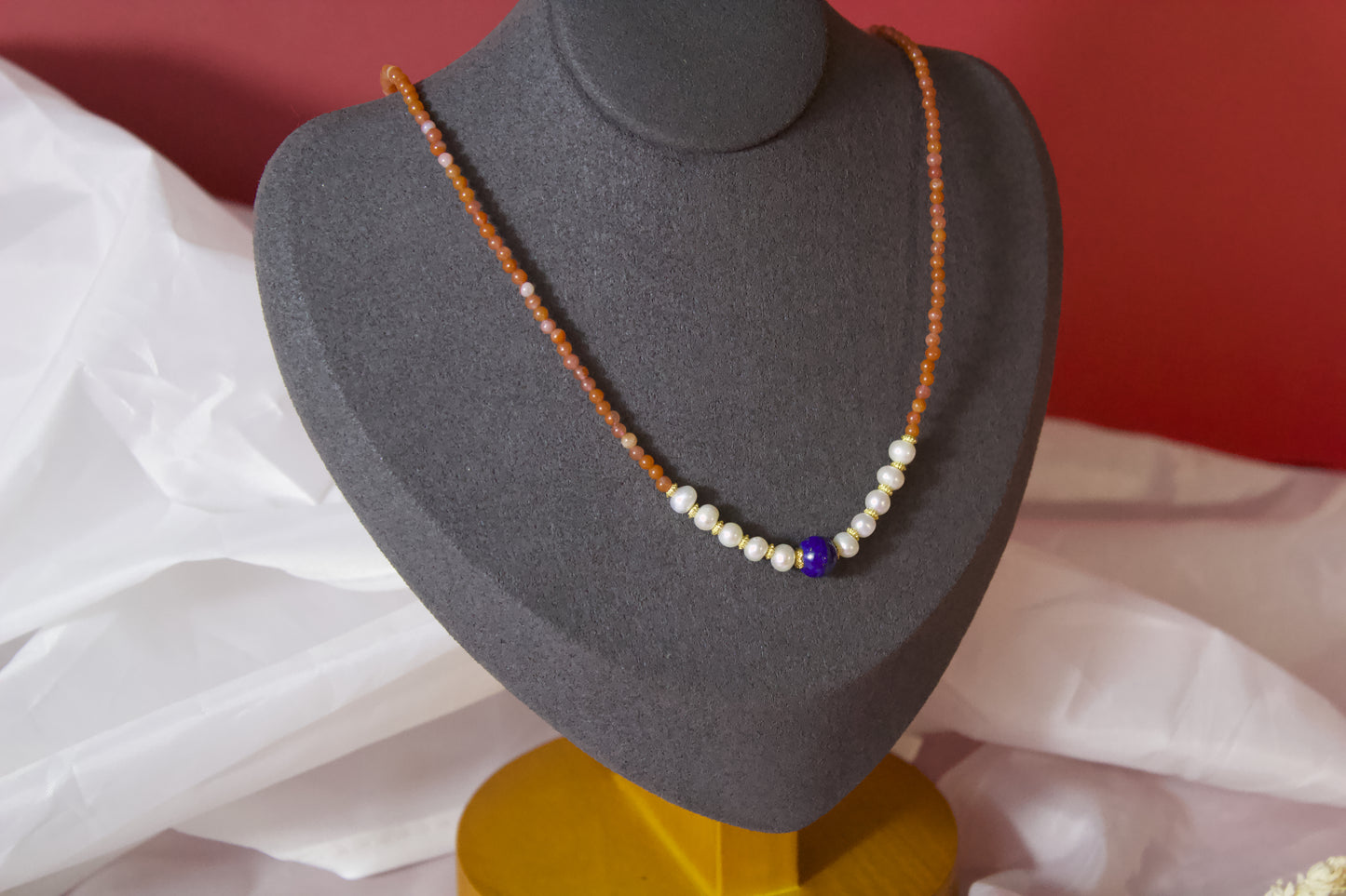 Fire - Lapis Lazuli × Red Agate × Pearl Necklace