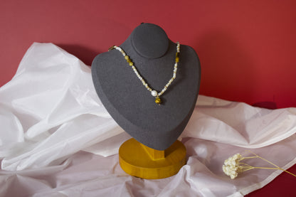 Rihuang – Tiger Eye, Pearl & Carved Shell Necklace