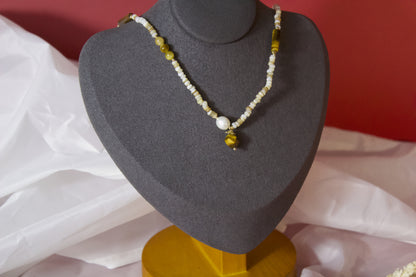 Rihuang – Tiger Eye, Pearl & Carved Shell Necklace
