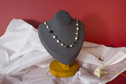 Zhenhei – Blue Goldstone (Synthetic Gemstone) & Baroque Pearl Necklace