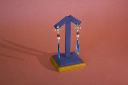 Lanyu – Handmade Velvet Flower with Agate & Pearl Earrings