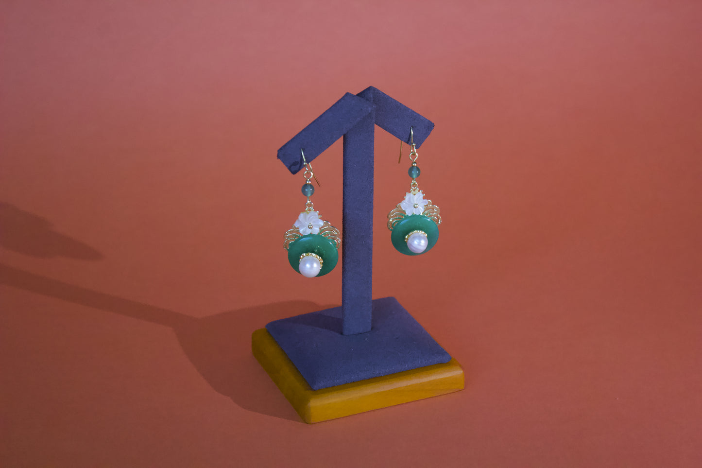 Jade Blossom – Chalcedony, Pearl & Shell Flower Earrings