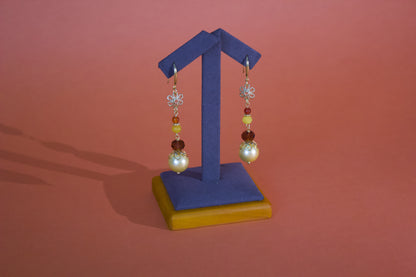 Gleaming Petals · Shell Pearl, Agate & Crystal Earrings