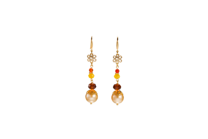 Gleaming Petals · Shell Pearl, Agate & Crystal Earrings
