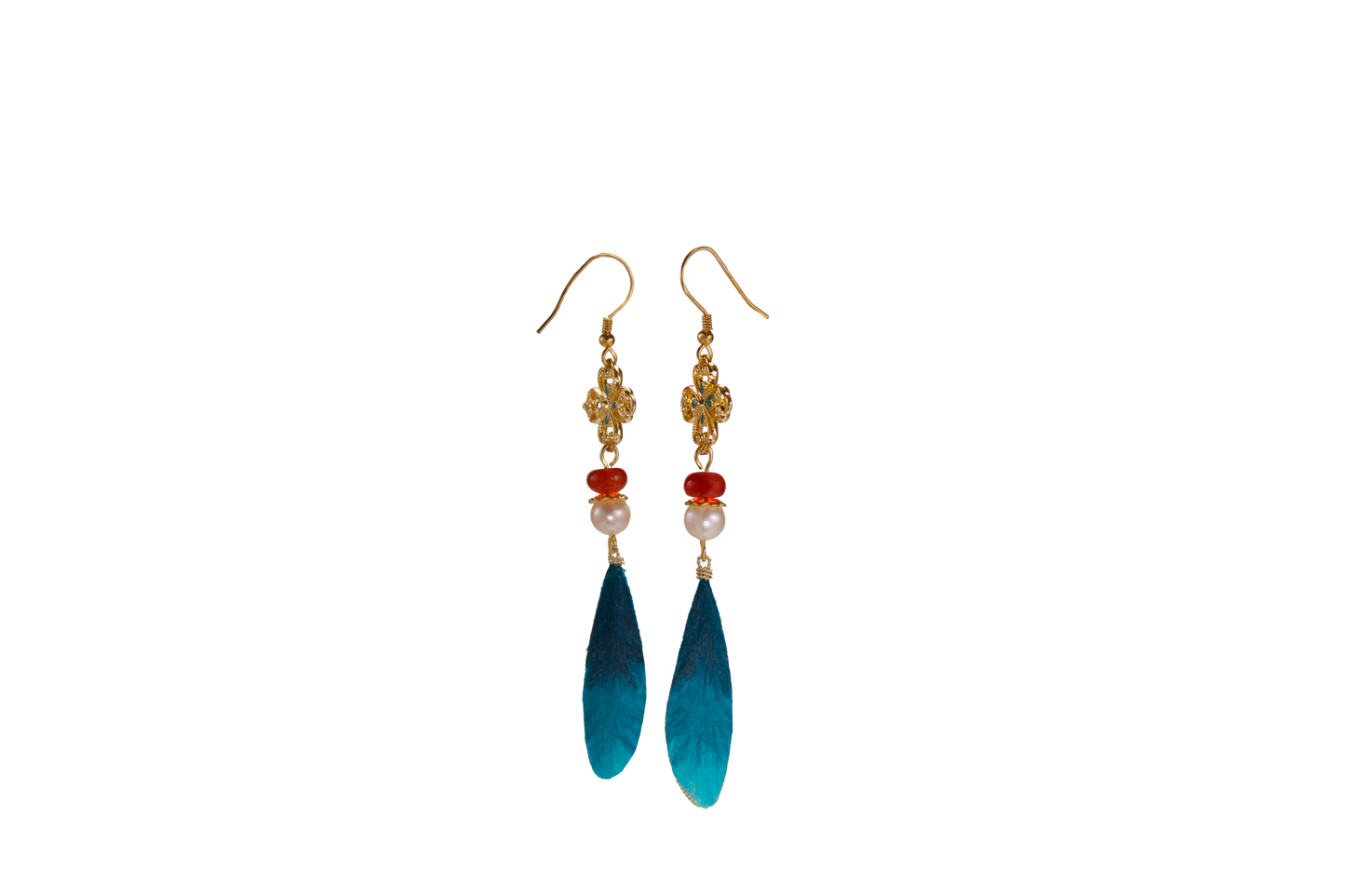 Lanyu – Handmade Velvet Flower with Agate & Pearl Earrings